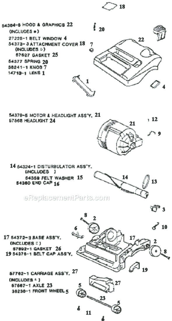 Page B Diagram and Parts List for 9202BT  Eureka Upright Vacuum