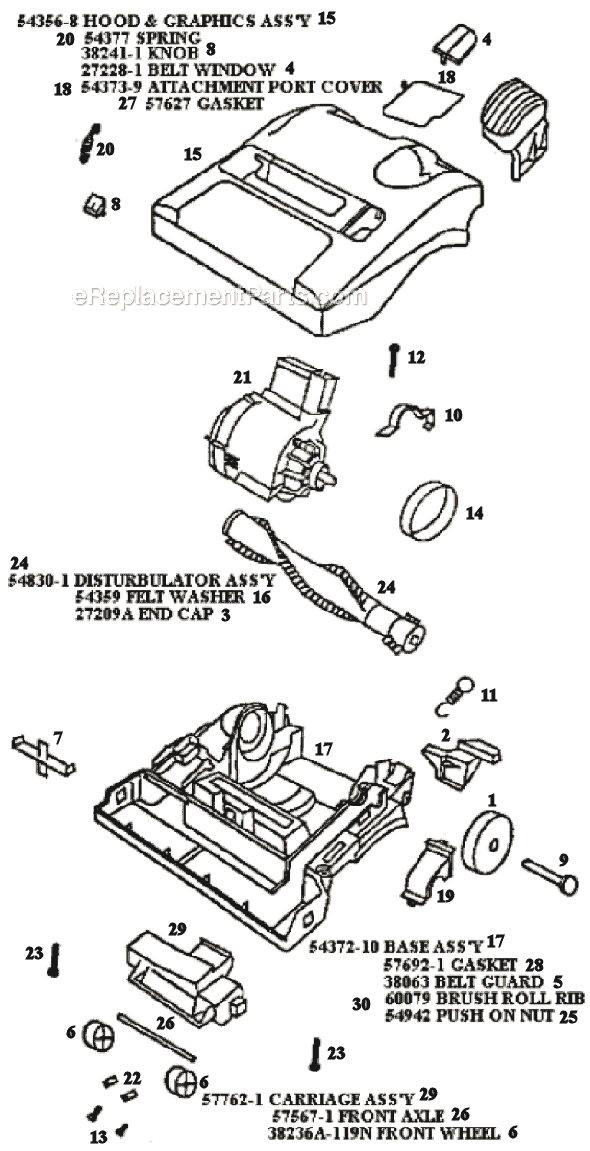 Page B Diagram and Parts List for 9206BTV  Eureka Upright Vacuum