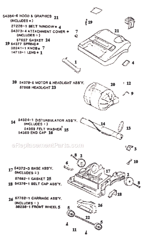Page B Diagram and Parts List for 9301AT  Eureka Upright Vacuum