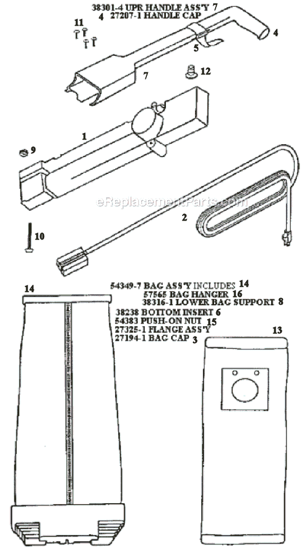 Page D Diagram and Parts List for 9301BT  Eureka Upright Vacuum