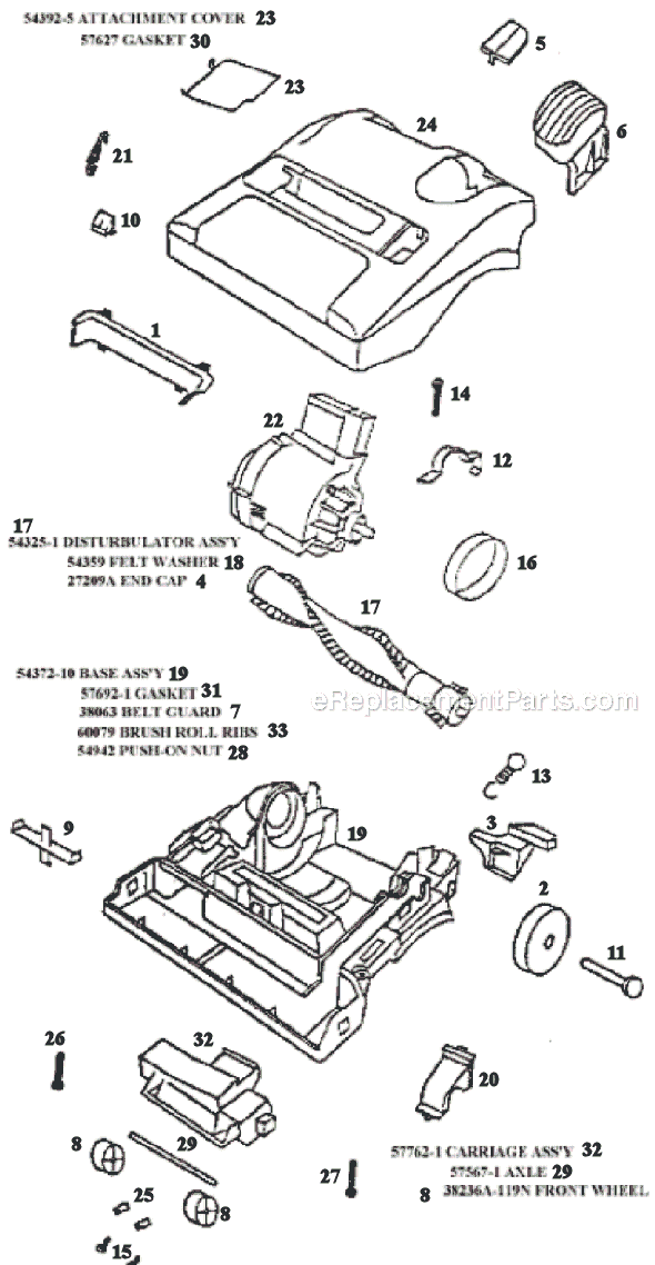 Page B Diagram and Parts List for 9334ET  Eureka Upright Vacuum