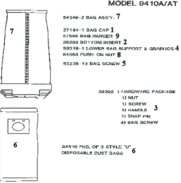 Page D Diagram and Parts List for 9410AT  Eureka Upright Vacuum