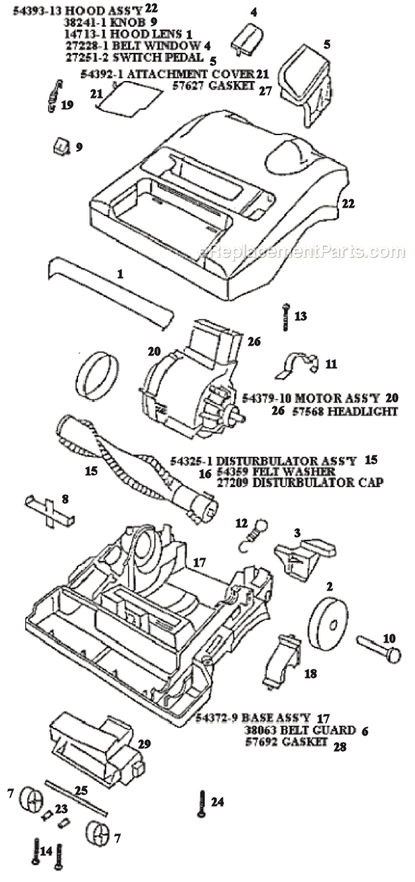 Page B Diagram and Parts List for 9615DT  Eureka Upright Vacuum