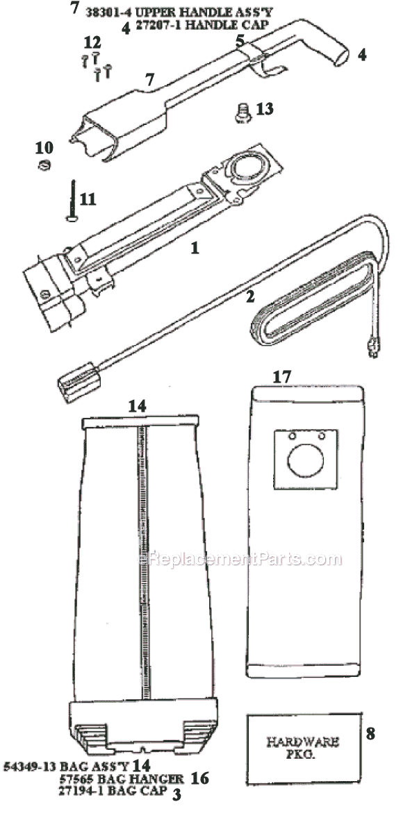 Page D Diagram and Parts List for 9615DT  Eureka Upright Vacuum