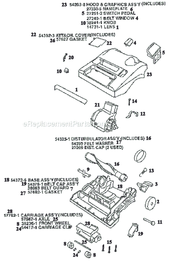 Page B Diagram and Parts List for 9620BTX  Eureka Upright Vacuum