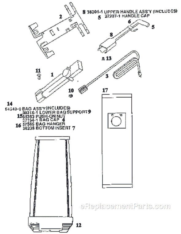Page D Diagram and Parts List for 9620BTX  Eureka Upright Vacuum