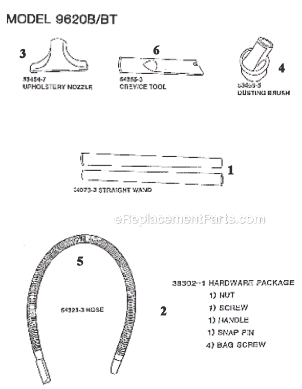 Page A Diagram and Parts List for 9620BT  Eureka Upright Vacuum