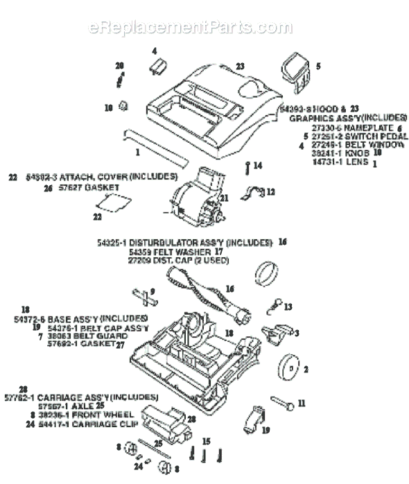 Page B Diagram and Parts List for 9620BT  Eureka Upright Vacuum