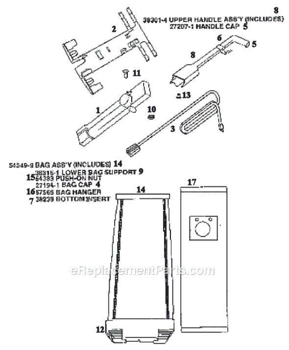 Page D Diagram and Parts List for 9620BT  Eureka Upright Vacuum
