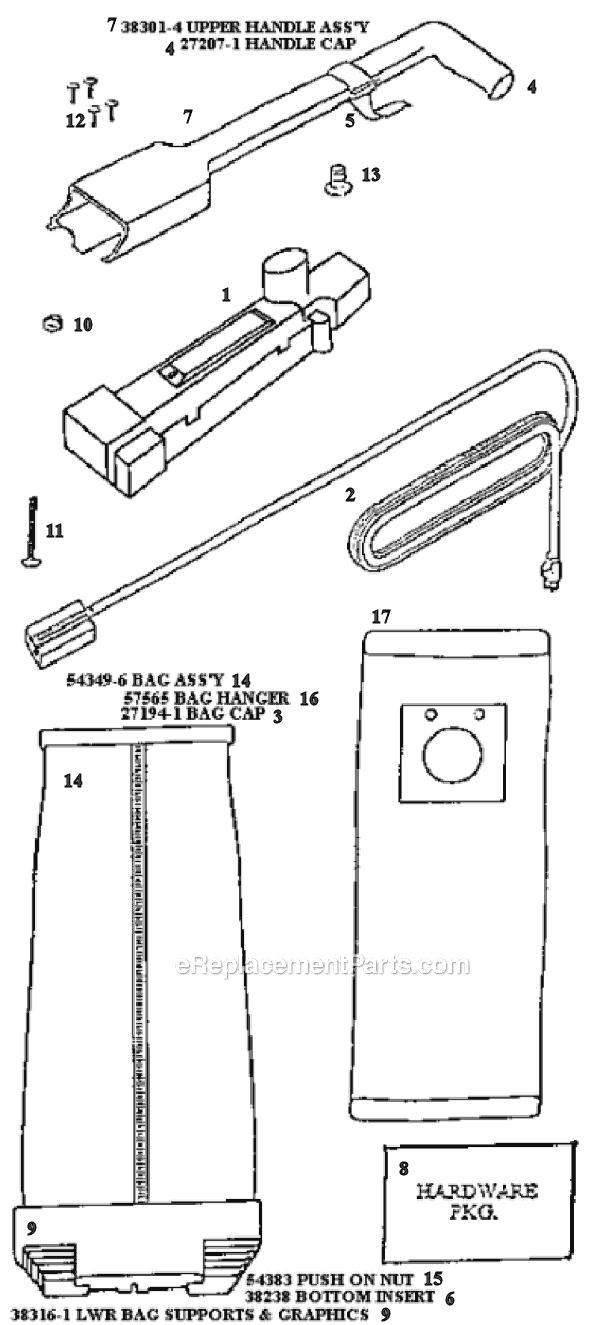 Page D Diagram and Parts List for 9620DT  Eureka Upright Vacuum