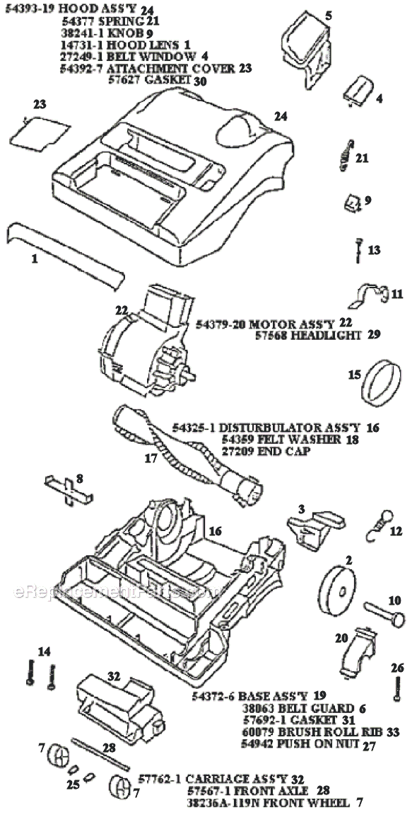 Page B Diagram and Parts List for 9621ATH  Eureka Upright Vacuum