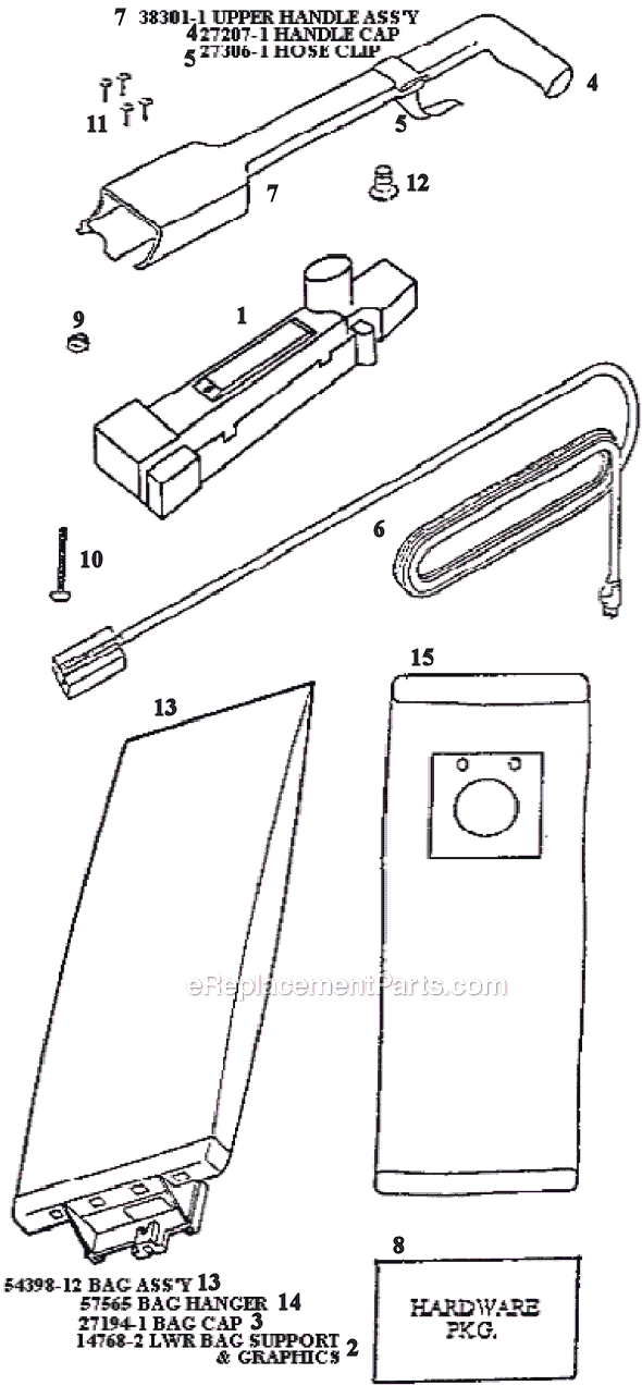 Page D Diagram and Parts List for 9621ATH  Eureka Upright Vacuum