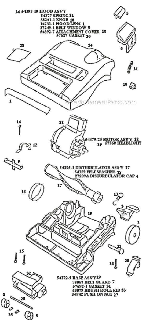 Page B Diagram and Parts List for 9621ATV  Eureka Upright Vacuum
