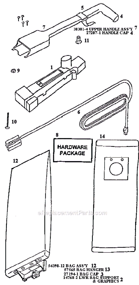 Page D Diagram and Parts List for 9621ATV  Eureka Upright Vacuum