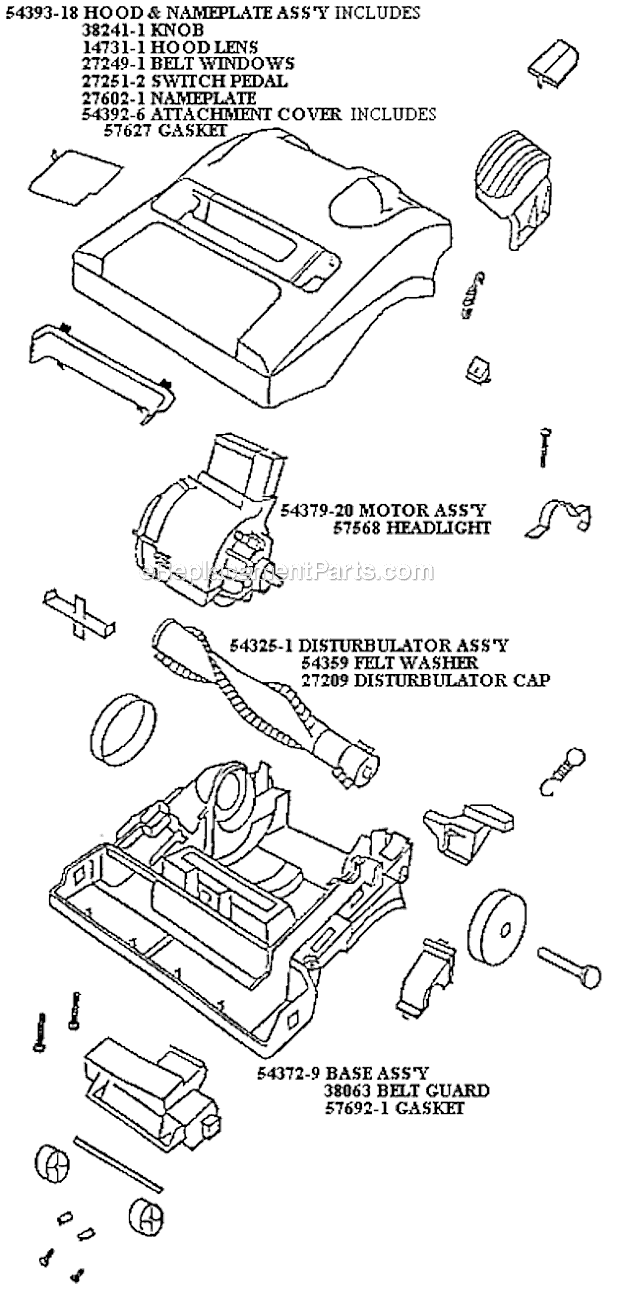 Page B Diagram and Parts List for 9622AT  Eureka Upright Vacuum