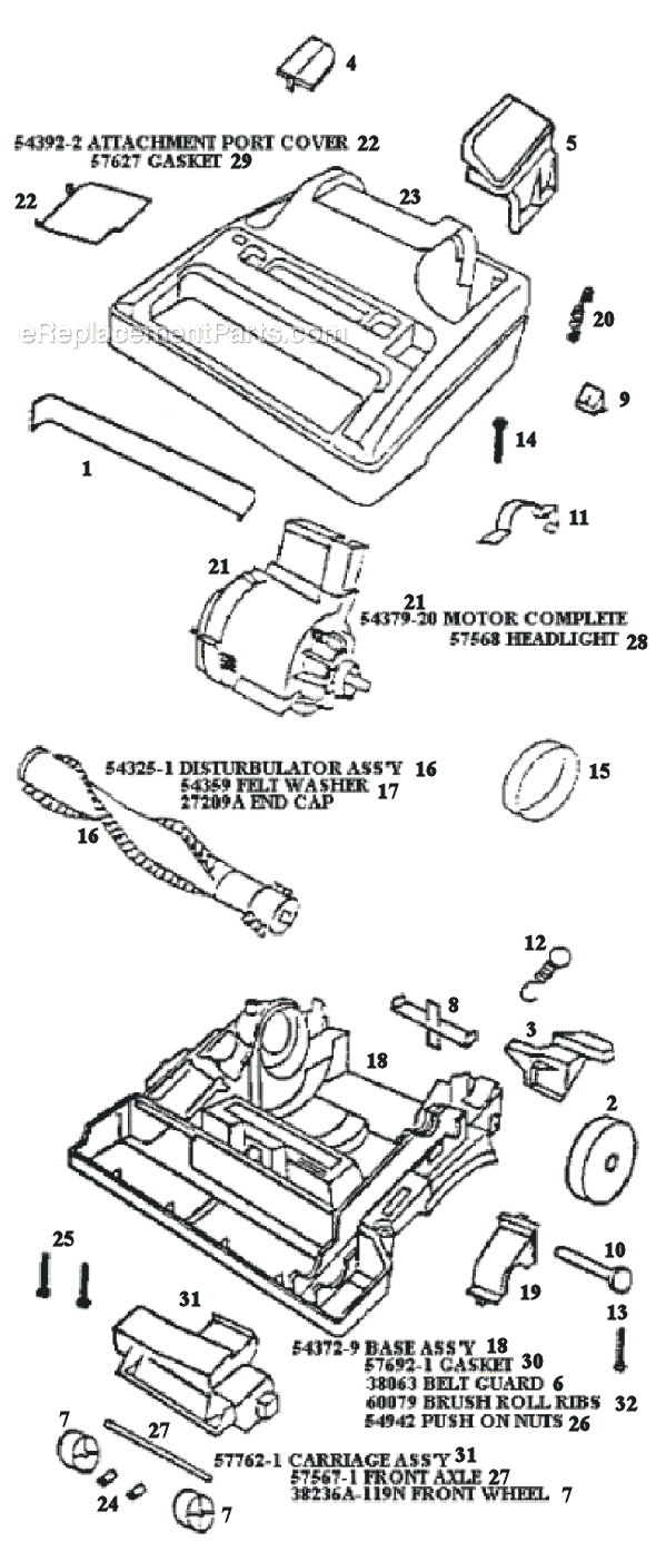 Page B Diagram and Parts List for 9732AT  Eureka Upright Vacuum