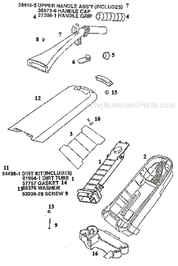 Page D Diagram and Parts List for 9734AT  Eureka Upright Vacuum