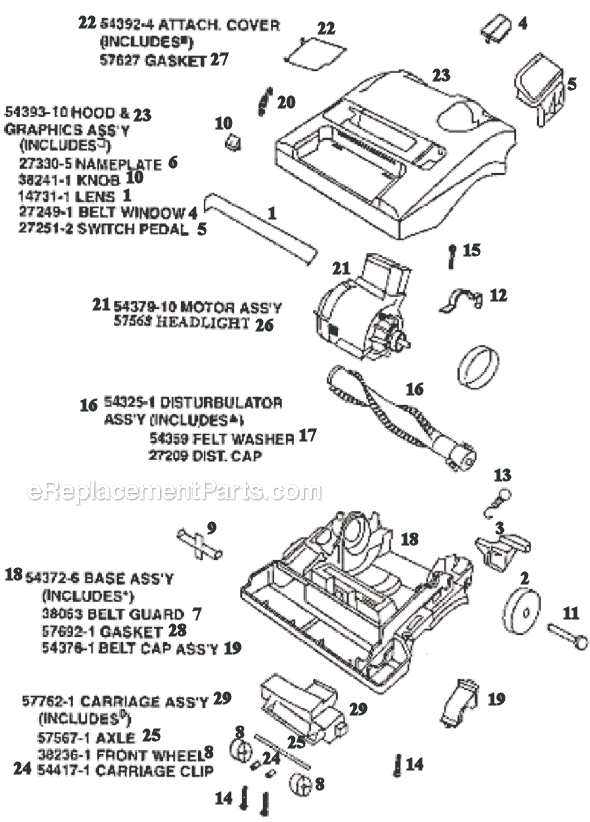 Page B Diagram and Parts List for 9740BT  Eureka Upright Vacuum
