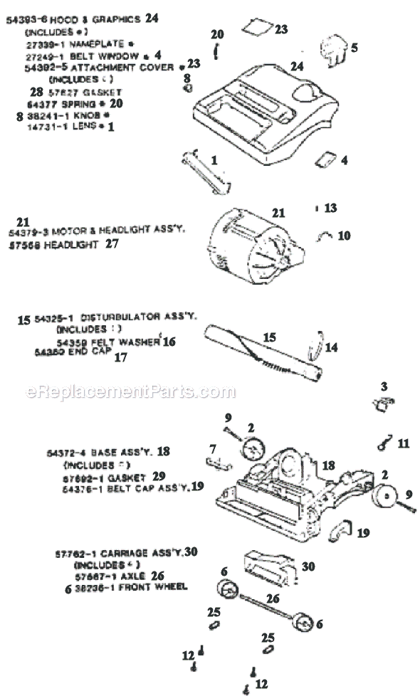 Page B Diagram and Parts List for 9750AT  Eureka Upright Vacuum