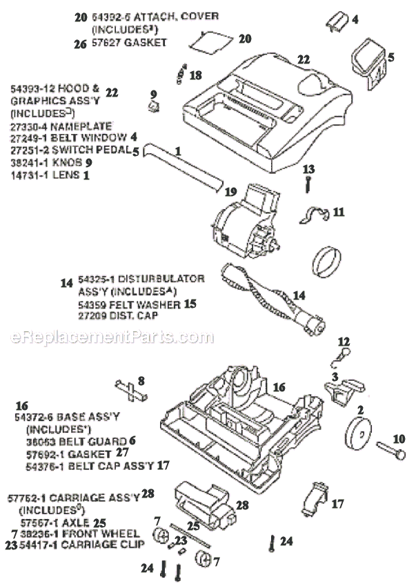 Page B Diagram and Parts List for 9750BTV  Eureka Upright Vacuum