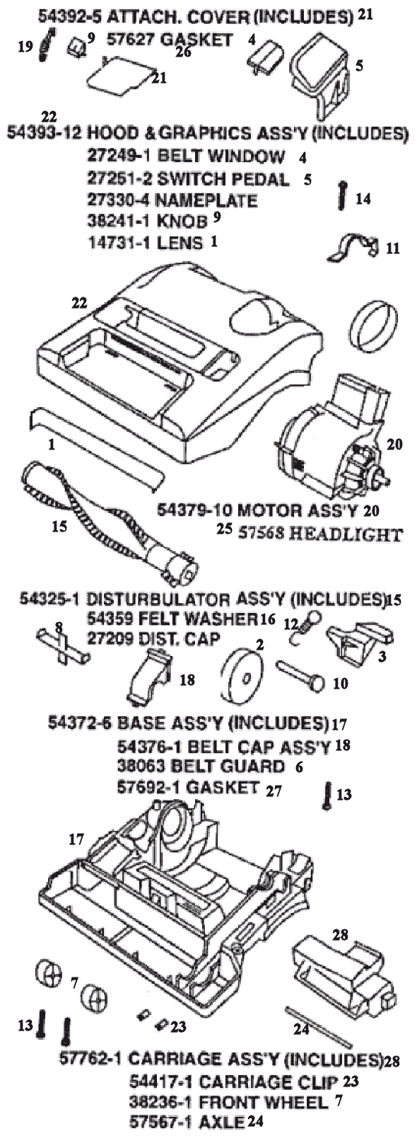 Page B Diagram and Parts List for 9750BT  Eureka Upright Vacuum