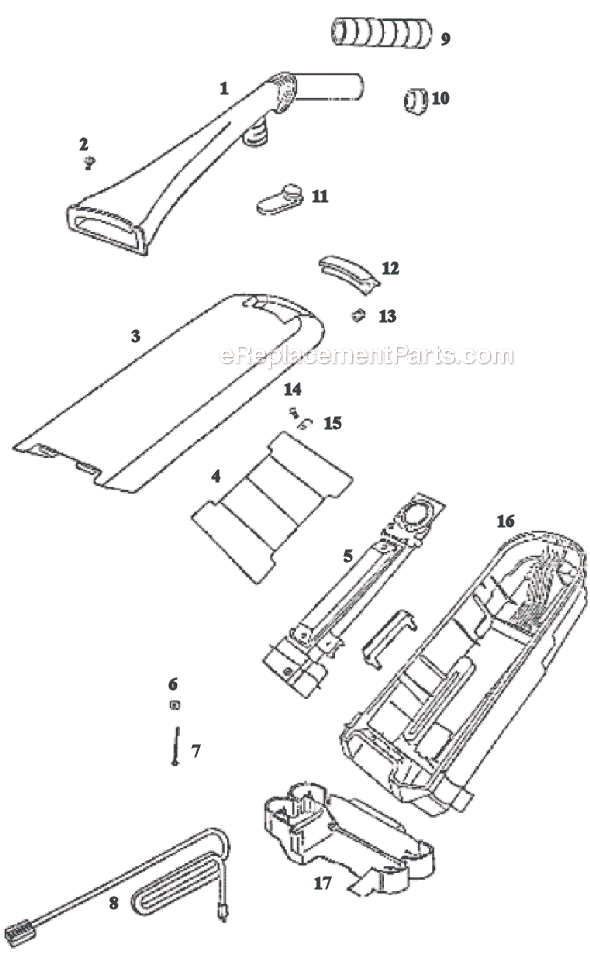 Page D Diagram and Parts List for 9752AT  Eureka Upright Vacuum