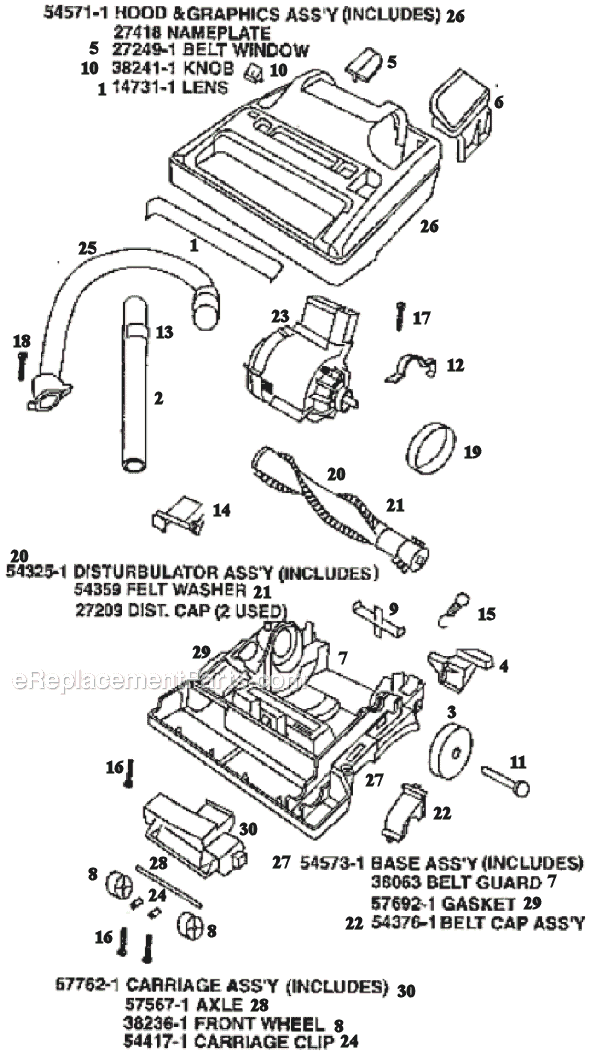 Page B Diagram and Parts List for 9834AT  Eureka Upright Vacuum