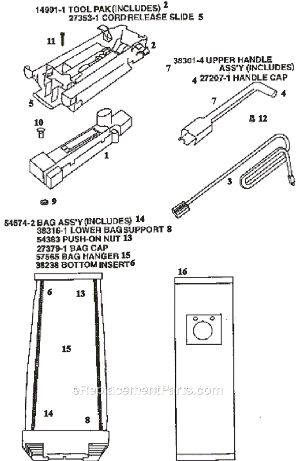 Page D Diagram and Parts List for 9834AT  Eureka Upright Vacuum
