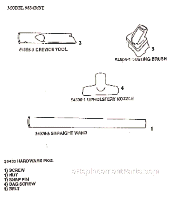 Page A Diagram and Parts List for 9834BT  Eureka Upright Vacuum