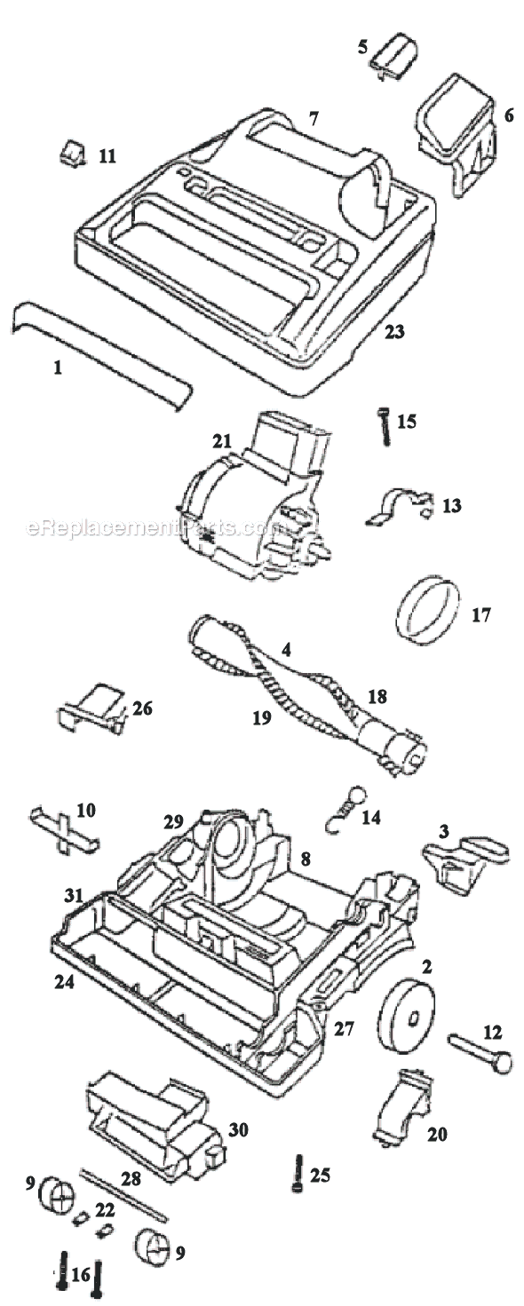 Page B Diagram and Parts List for 9834DT  Eureka Upright Vacuum