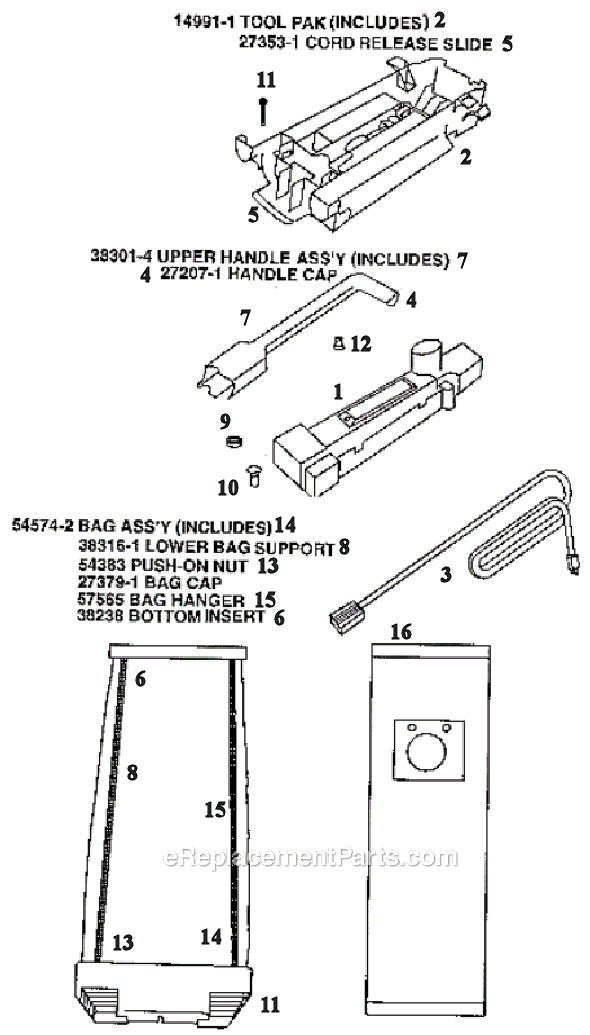 Page D Diagram and Parts List for 9845AT  Eureka Upright Vacuum