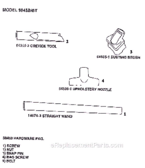 Page A Diagram and Parts List for 9845BT  Eureka Upright Vacuum