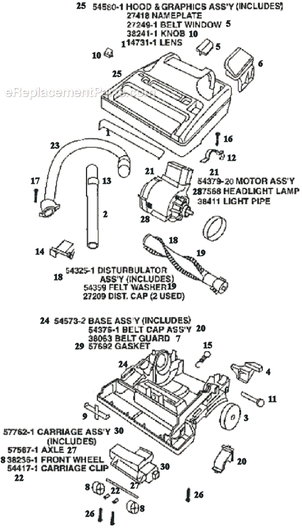 Page B Diagram and Parts List for 9845BT  Eureka Upright Vacuum