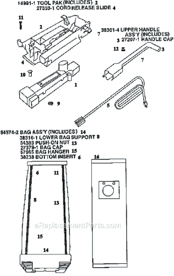 Page D Diagram and Parts List for 9845BT  Eureka Upright Vacuum