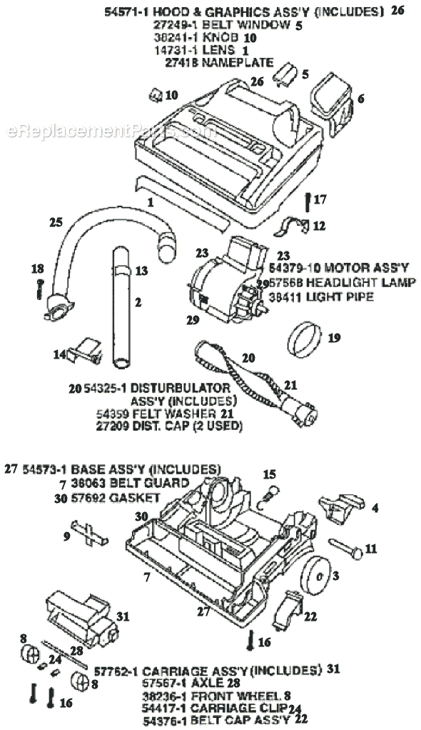 Page B Diagram and Parts List for 9855AT  Eureka Upright Vacuum