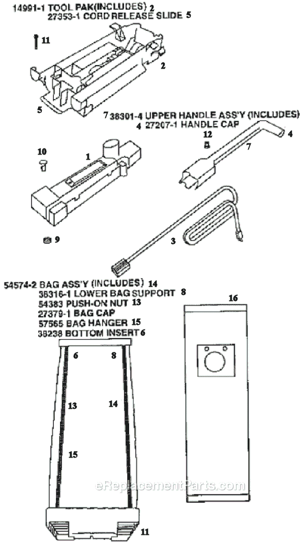 Page D Diagram and Parts List for 9855AT  Eureka Upright Vacuum