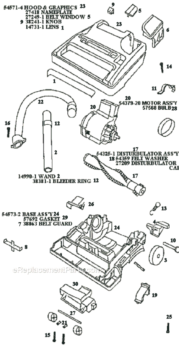 Page B Diagram and Parts List for 9855BTH  Eureka Upright Vacuum