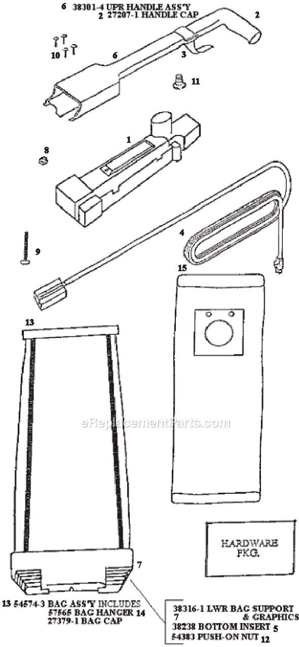 Page D Diagram and Parts List for 9855BTH  Eureka Upright Vacuum