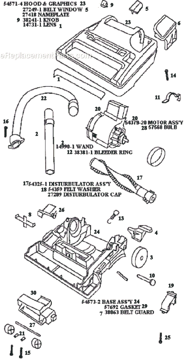 Page B Diagram and Parts List for 9855BTV  Eureka Upright Vacuum