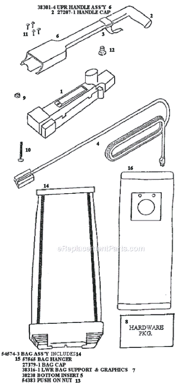 Page D Diagram and Parts List for 9855BTV  Eureka Upright Vacuum