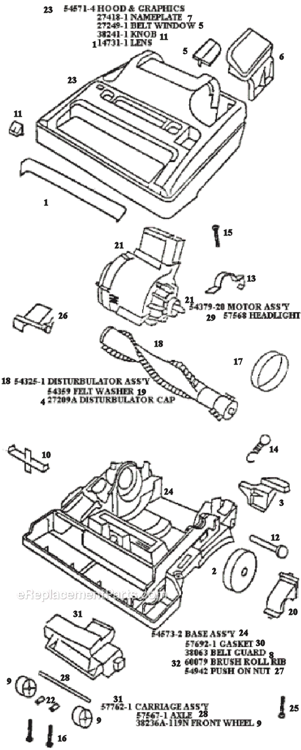 Page B Diagram and Parts List for 9856AT  Eureka Upright Vacuum