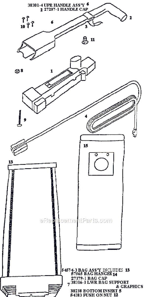 Page D Diagram and Parts List for 9856AT  Eureka Upright Vacuum