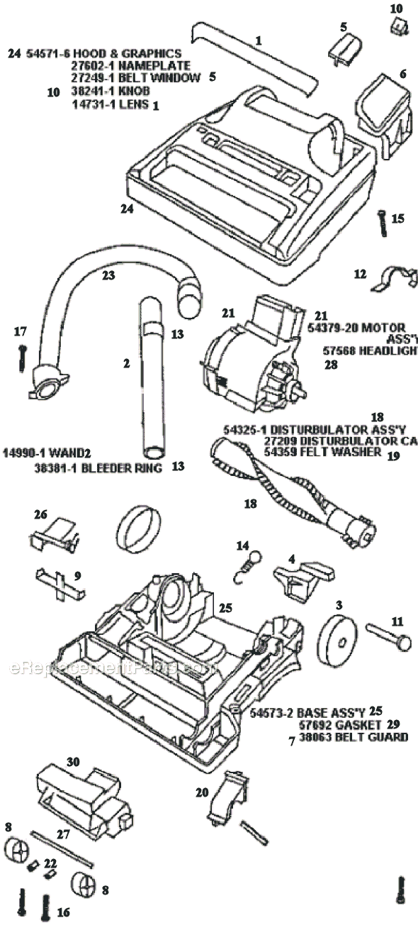 Page B Diagram and Parts List for 9872AT  Eureka Upright Vacuum