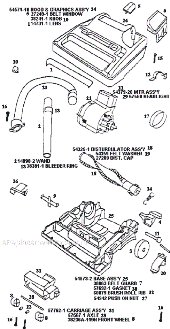 Page B Diagram and Parts List for 9873AT  Eureka Upright Vacuum
