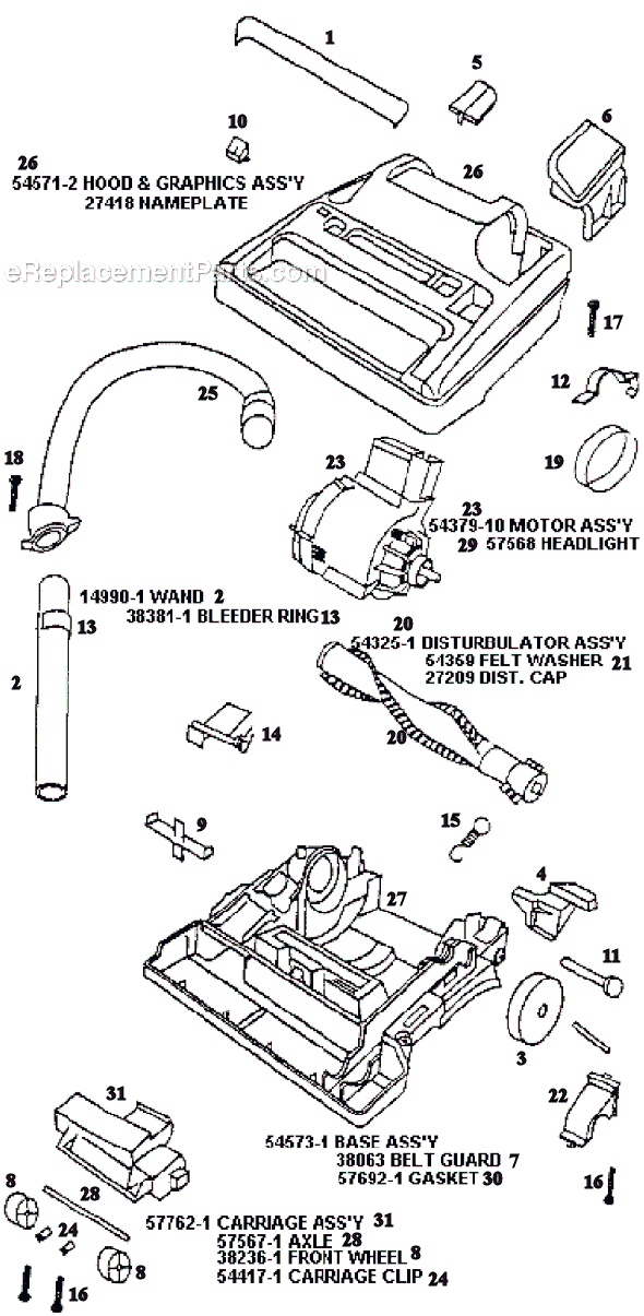 Page B Diagram and Parts List for 9875AT  Eureka Upright Vacuum