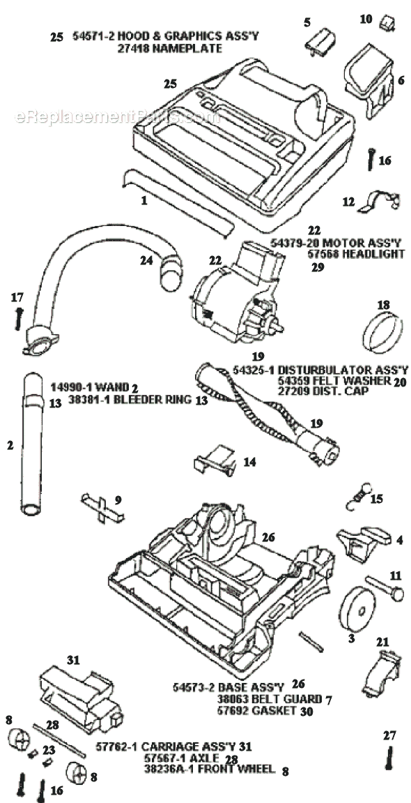 Page B Diagram and Parts List for 9875BT  Eureka Upright Vacuum