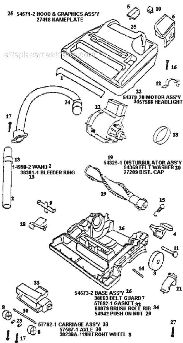 Page B Diagram and Parts List for 9875DT  Eureka Upright Vacuum
