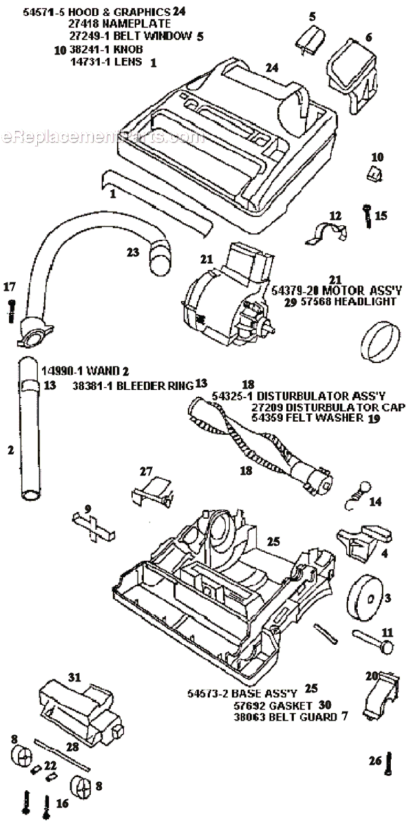 Page B Diagram and Parts List for 9876AT  Eureka Upright Vacuum