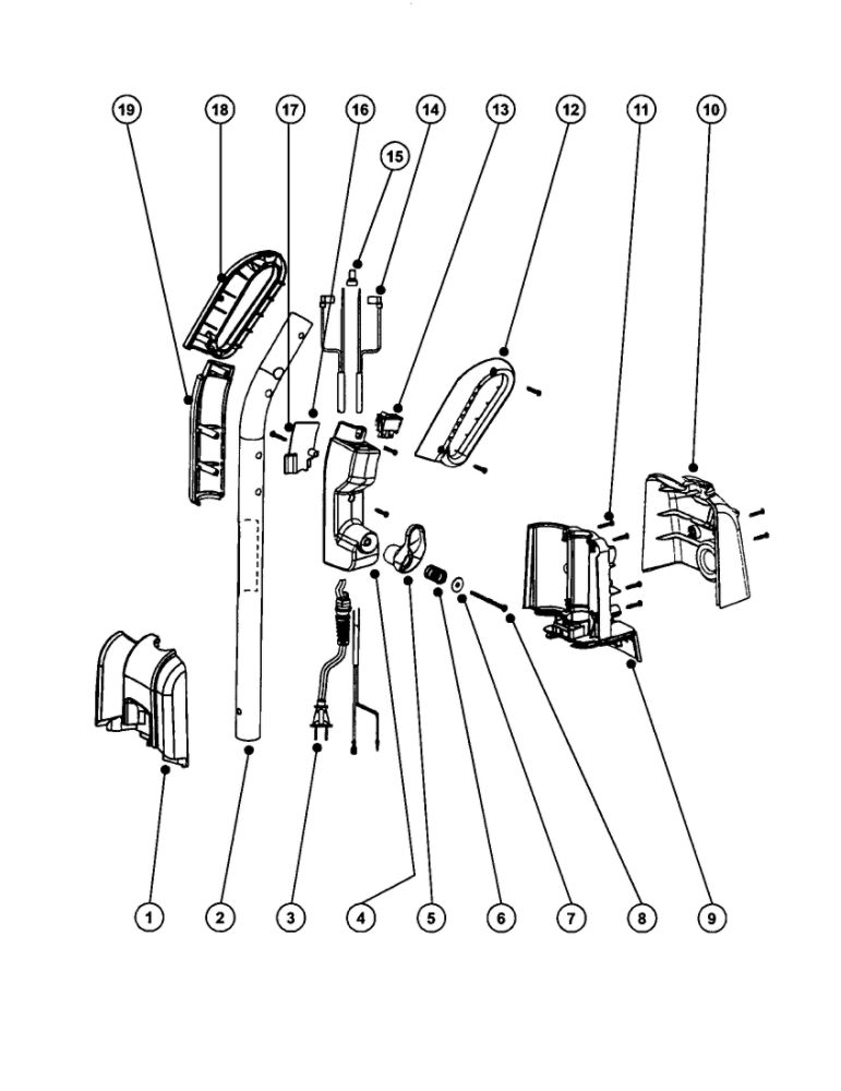 Handle Diagram and Parts List for S4170AT-1  Eureka Upright Vacuum