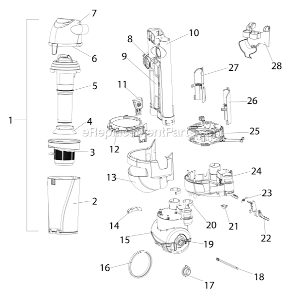 Main_Body Diagram and Parts List for AS1104A  Eureka Upright Vacuum